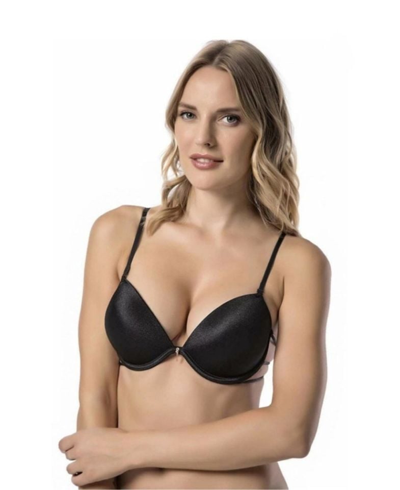Le Jardin Valeria Biyeli Taşlı Mikro Push-up Arkası İp Detaylı Sütyen - 7007 Siyah - 90B