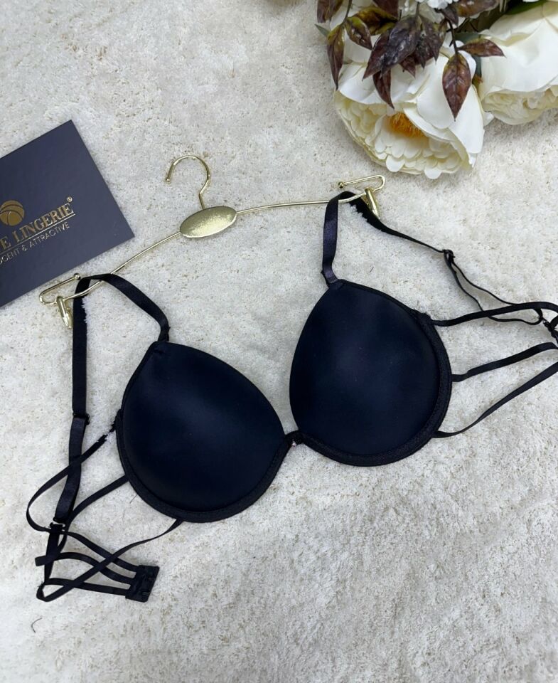 Le Jardin Valeria Biyeli Taşlı Mikro Push-up Arkası İp Detaylı Sütyen - 7007 Siyah - 90B
