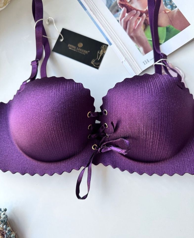 Lady Lazer Kesim Önden Bağlamalı İthal Push-up Maximizer Sütyen Mor - 75B