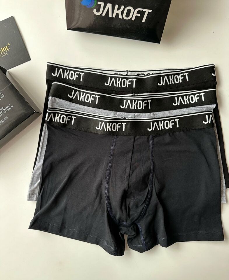 Jakoft Ultra Rahat Esnek %95 Pamuklu Üçlü Kutulu Erkek Boxer Siyah - L