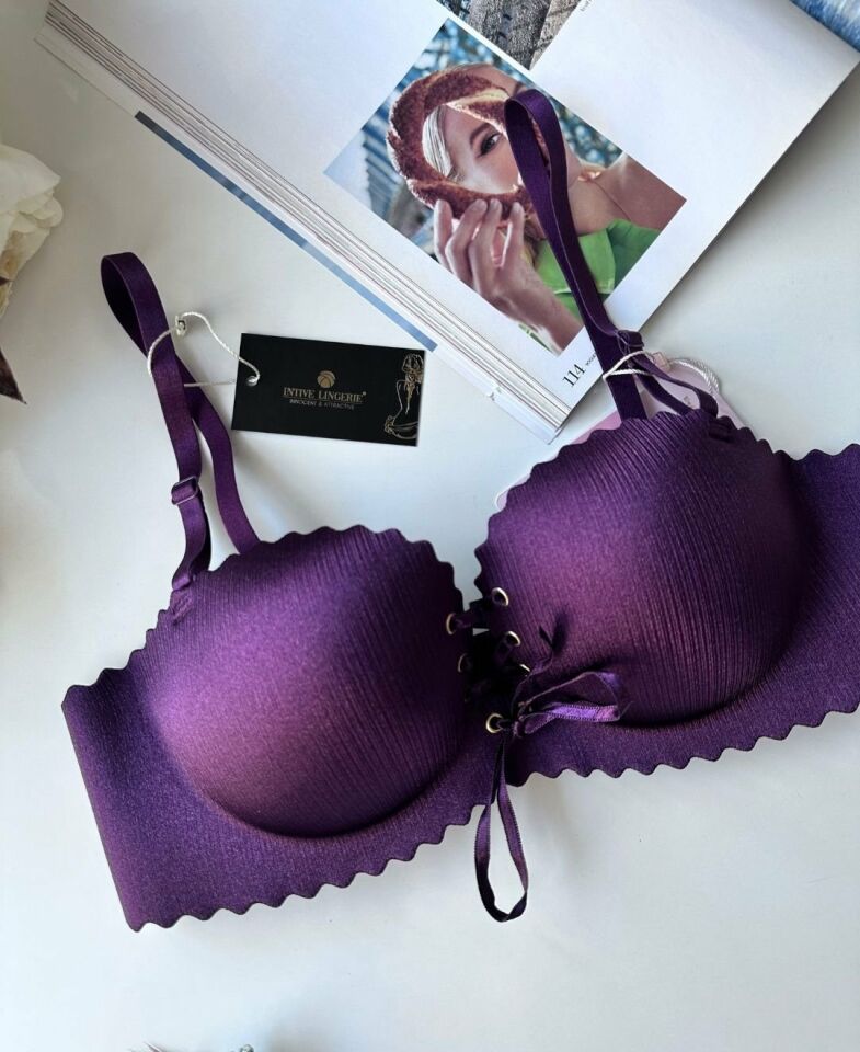 Lady Lazer Kesim Önden Bağlamalı İthal Push-up Maximizer Sütyen Mor - 90B