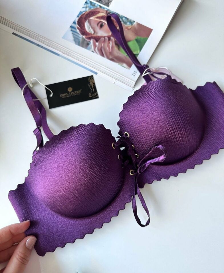 Lady Lazer Kesim Önden Bağlamalı İthal Push-up Maximizer Sütyen Mor - 90B
