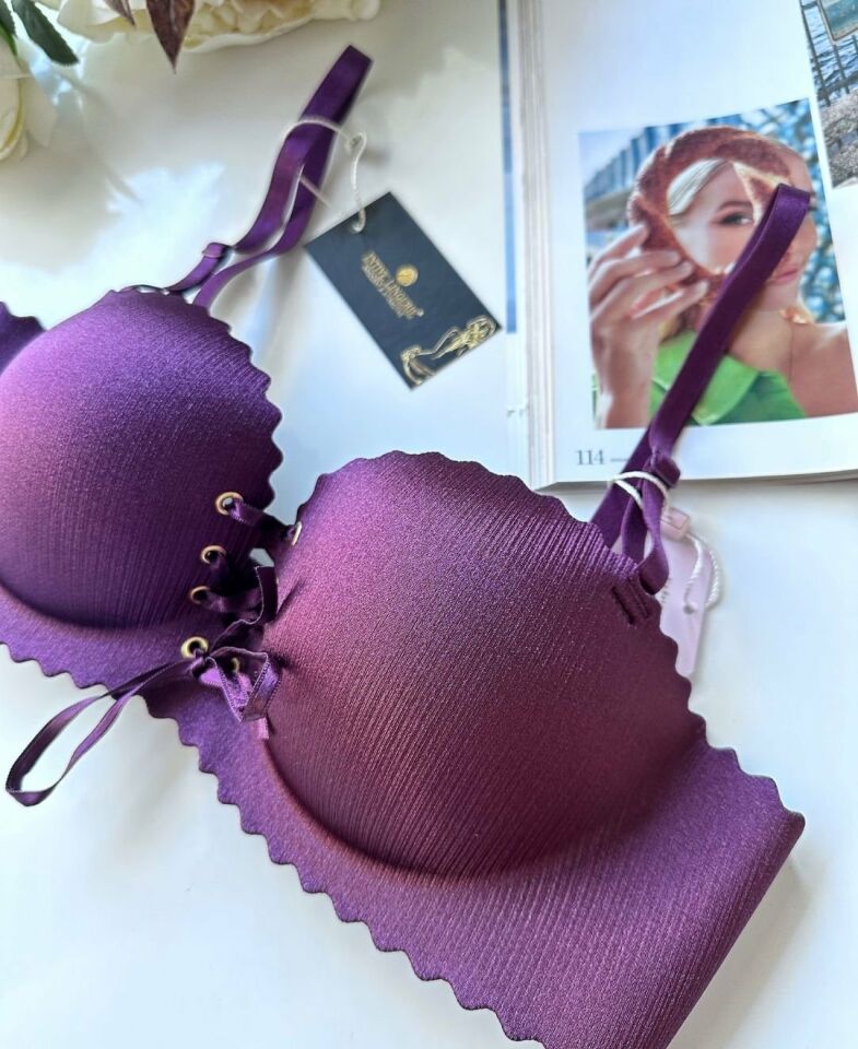 Lady Lazer Kesim Önden Bağlamalı İthal Push-up Maximizer Sütyen Mor - 90B