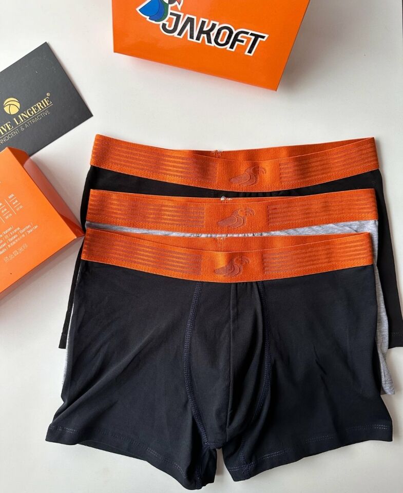 Jakoft Ultra Rahat Esnek %95 Pamuklu Üçlü Kutulu Erkek Boxer Turuncu - L