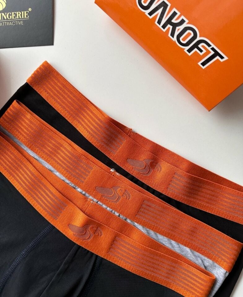 Jakoft Ultra Rahat Esnek %95 Pamuklu Üçlü Kutulu Erkek Boxer Turuncu - L