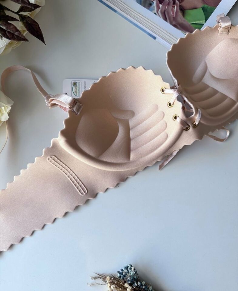 Lady Lazer Kesim Önden Bağlamalı İthal Push-up Maximizer Sütyen Pudra  - 85B