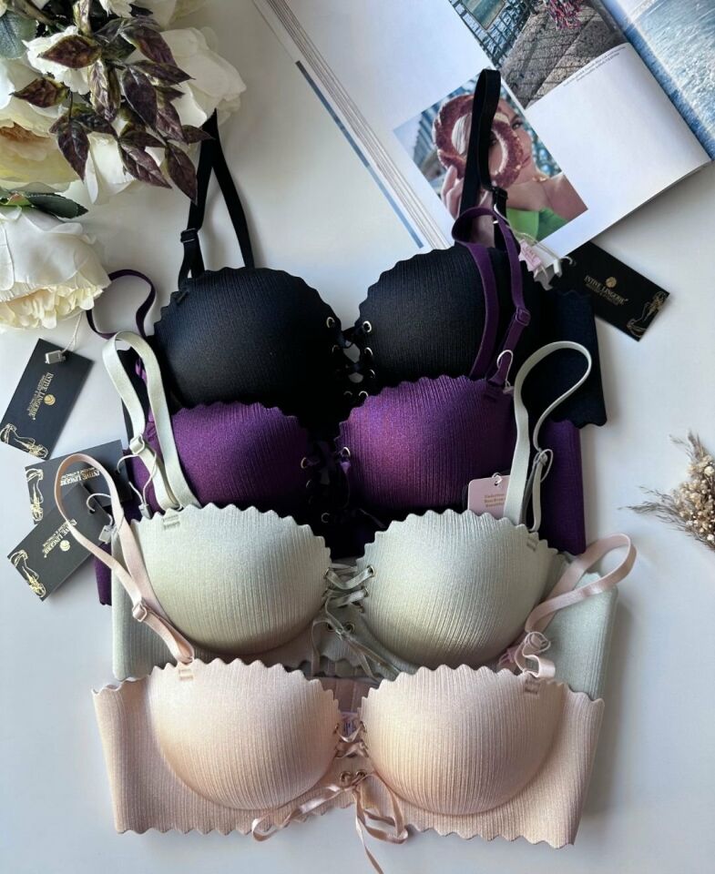 Lady Lazer Kesim Önden Bağlamalı İthal Push-up Maximizer Sütyen Pudra  - 85B