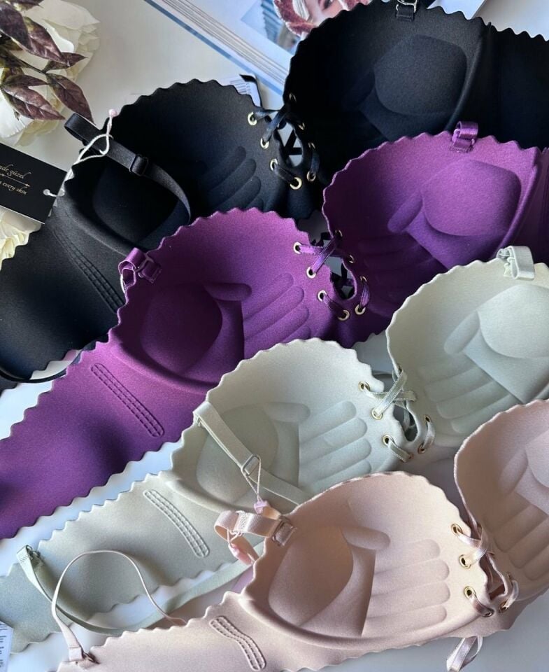 Lady Lazer Kesim Önden Bağlamalı İthal Push-up Maximizer Sütyen Pudra  - 90B