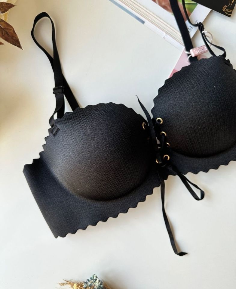 Lady Lazer Kesim Önden Bağlamalı İthal Push-up Maximizer Sütyen Siyah - 75B