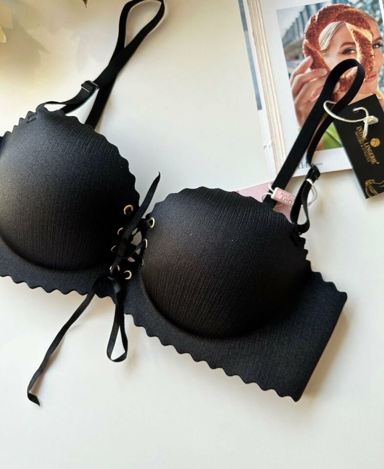 Lady Lazer Kesim Önden Bağlamalı İthal Push-up Maximizer Sütyen Siyah - 75B