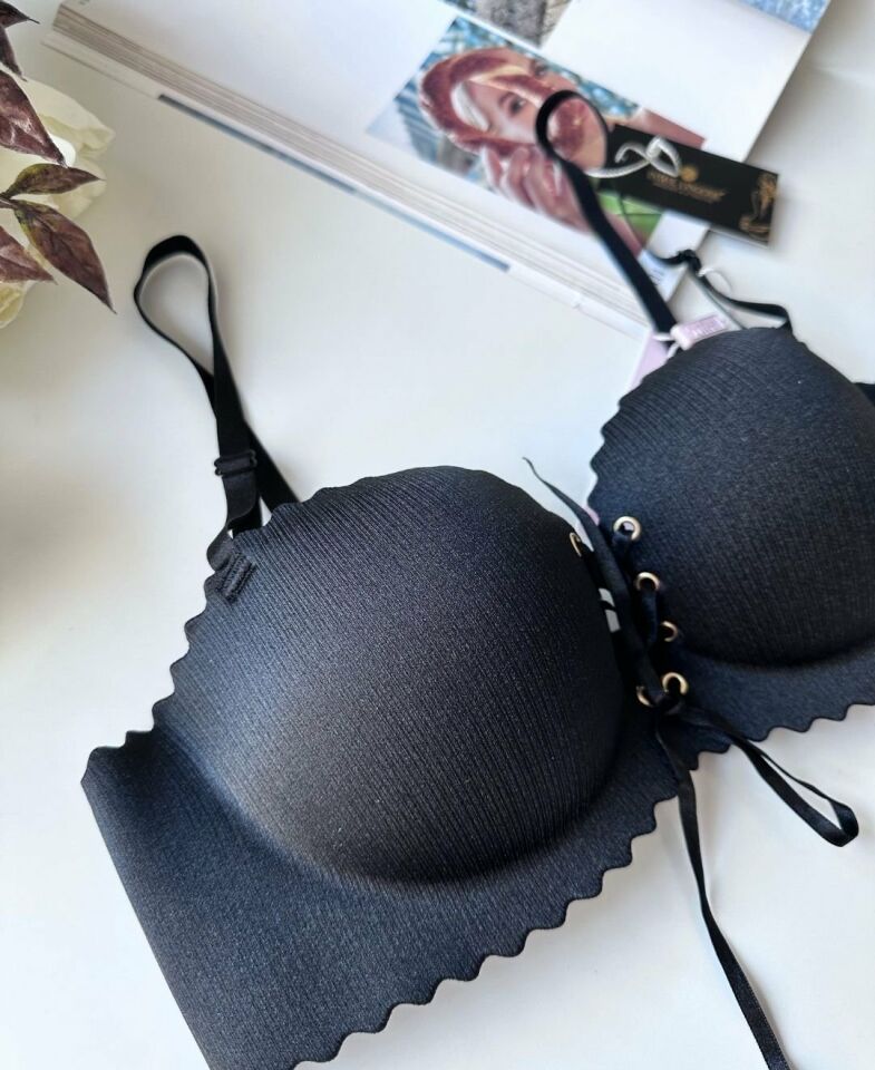 Lady Lazer Kesim Önden Bağlamalı İthal Push-up Maximizer Sütyen Siyah - 75B