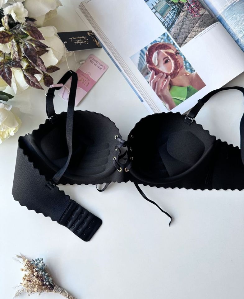 Lady Lazer Kesim Önden Bağlamalı İthal Push-up Maximizer Sütyen Siyah - 75B