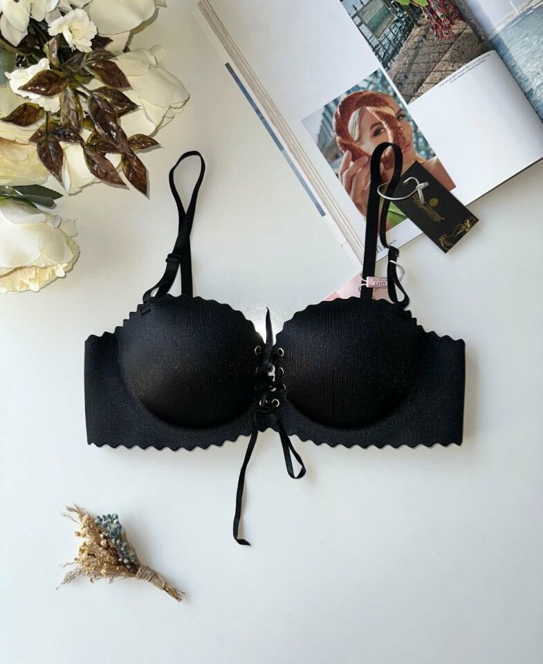 Lady Lazer Kesim Önden Bağlamalı İthal Push-up Maximizer Sütyen Siyah - 80B