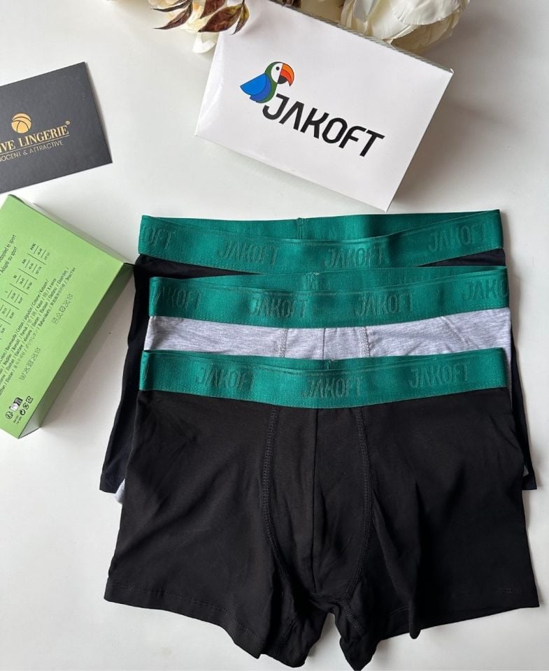 Jakoft Ultra Rahat Esnek %95 Pamuklu Üçlü Kutulu Erkek Boxer Yeşil - S