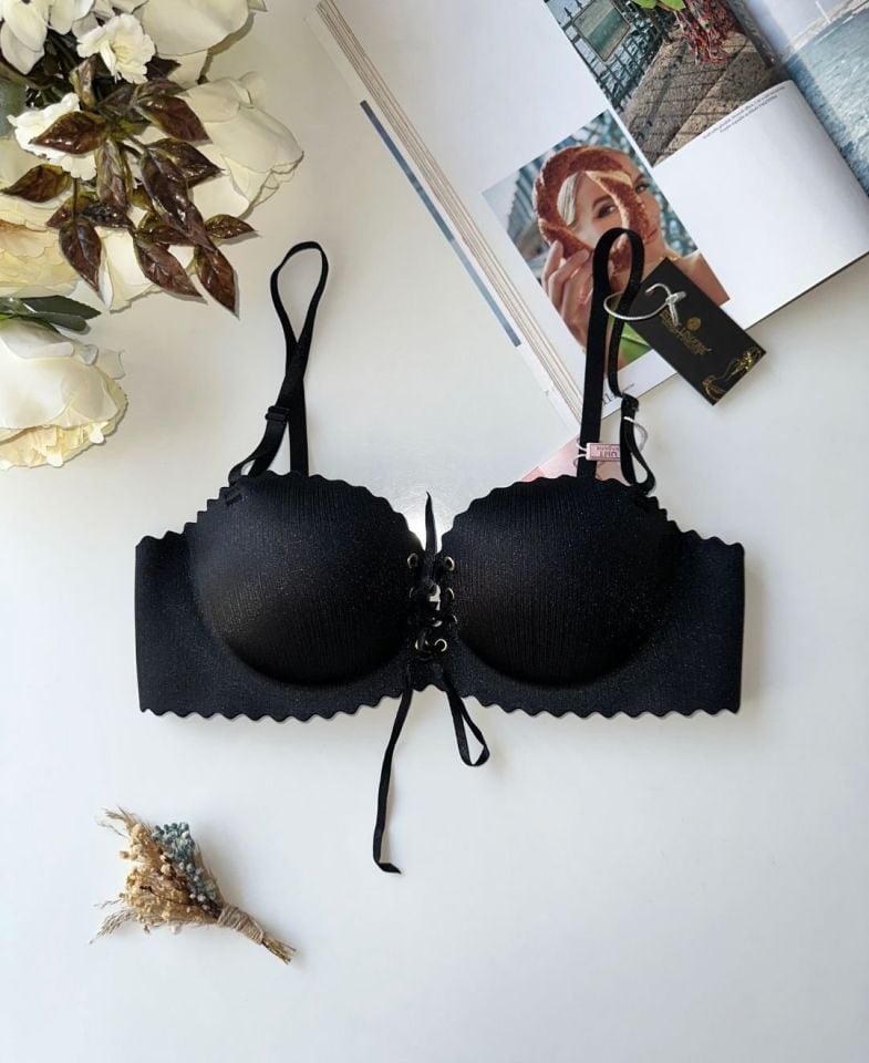 Lady Lazer Kesim Önden Bağlamalı İthal Push-up Maximizer Sütyen Siyah - 85B