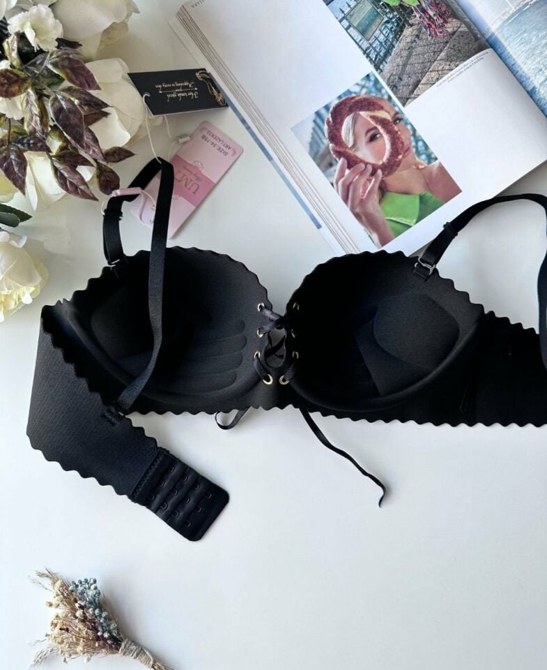 Lady Lazer Kesim Önden Bağlamalı İthal Push-up Maximizer Sütyen Siyah - 85B