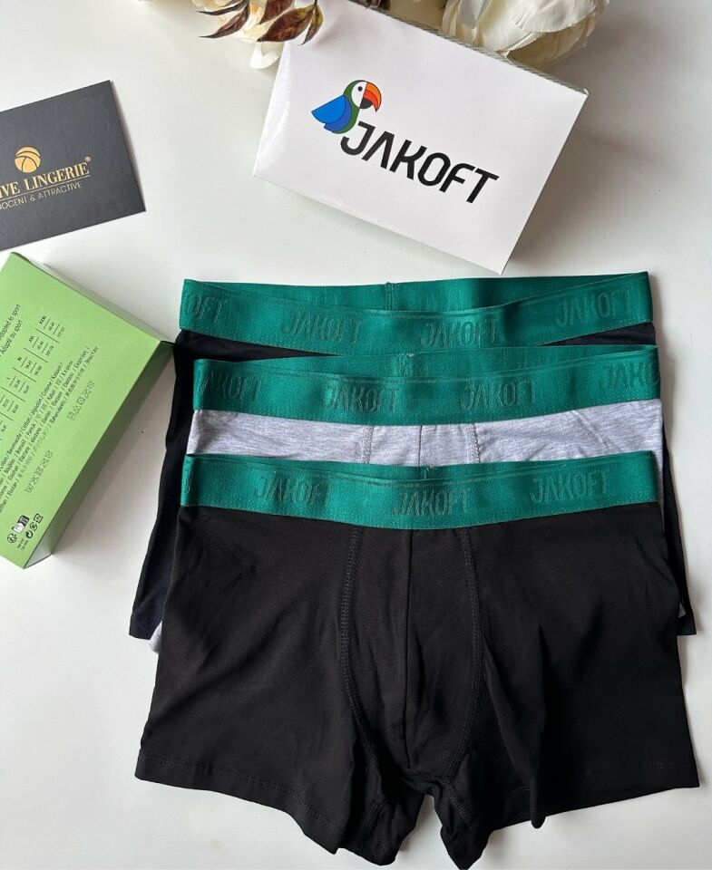Jakoft Ultra Rahat Esnek %95 Pamuklu Üçlü Kutulu Erkek Boxer Yeşil - L