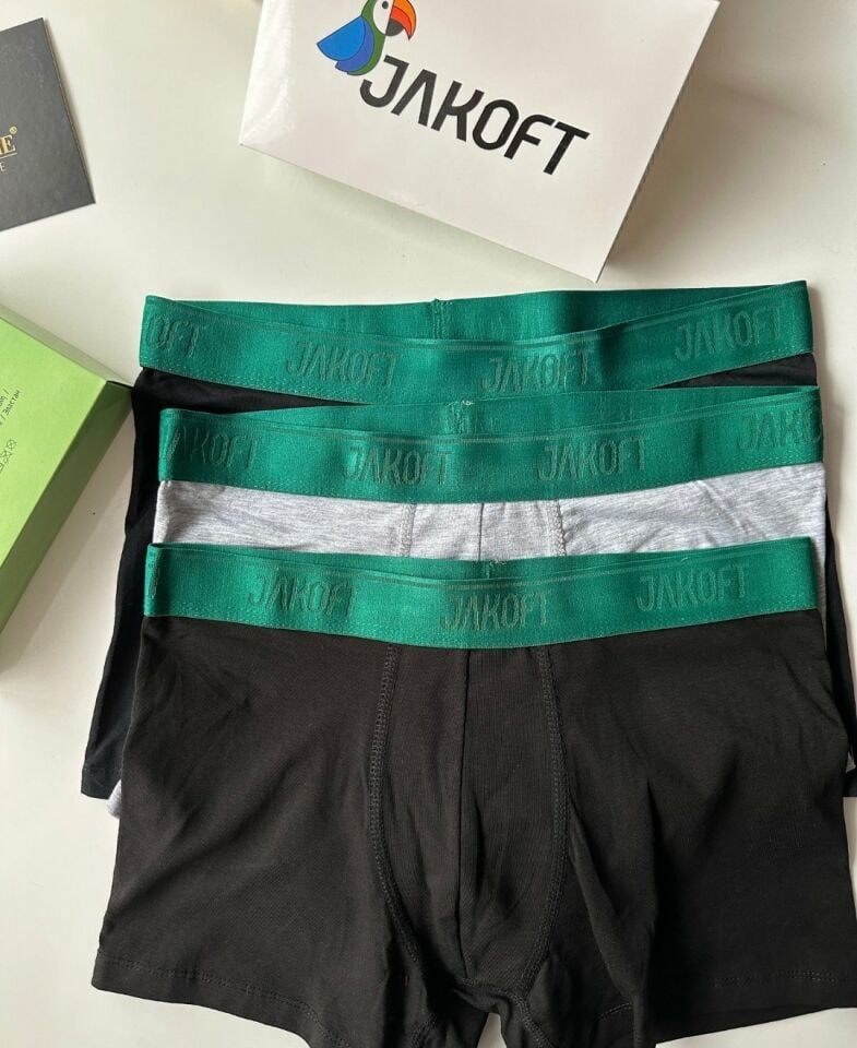 Jakoft Ultra Rahat Esnek %95 Pamuklu Üçlü Kutulu Erkek Boxer Yeşil - L