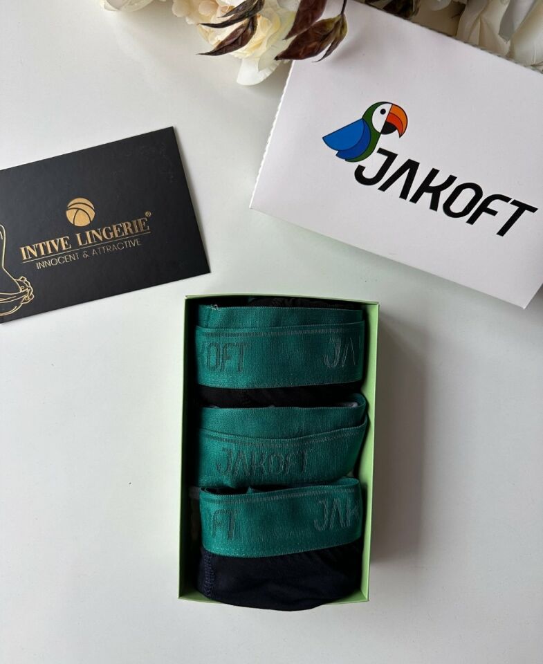 Jakoft Ultra Rahat Esnek %95 Pamuklu Üçlü Kutulu Erkek Boxer Yeşil - L