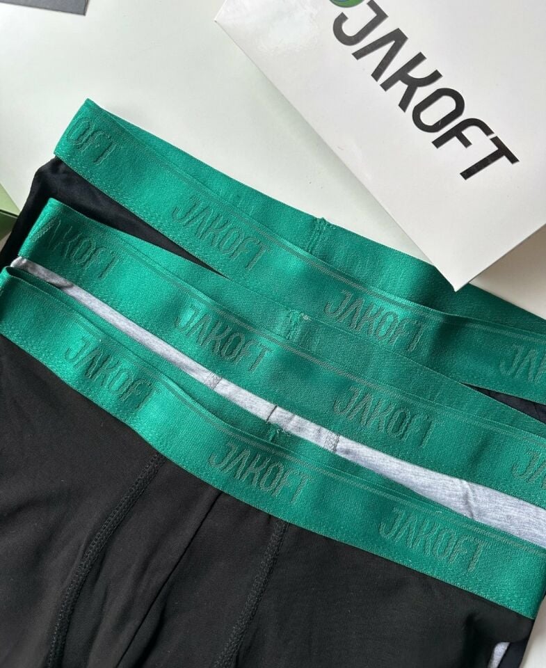 Jakoft Ultra Rahat Esnek %95 Pamuklu Üçlü Kutulu Erkek Boxer Yeşil - M