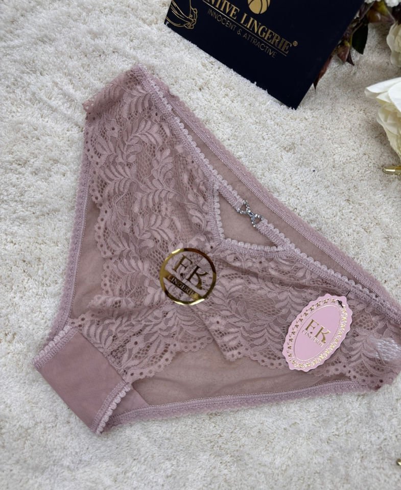 Fk Lingerie Taşlı Transparan Tül Önü Dantelli Önü Cut-Out Külot Siyah - S/M