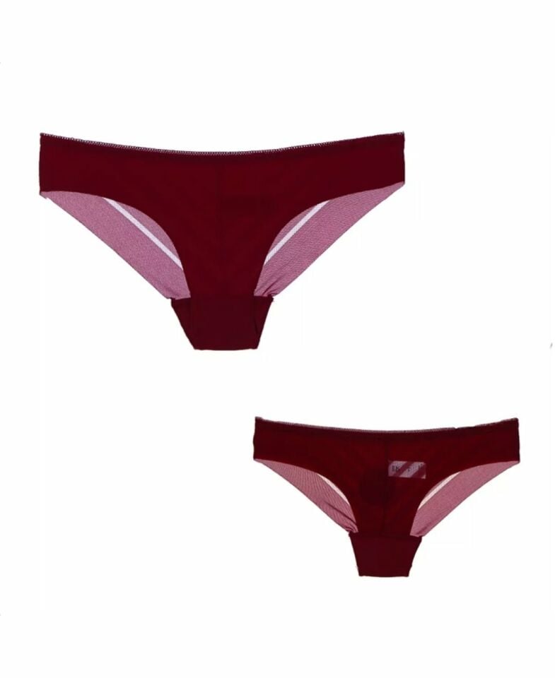Kadın Arkası Transparan Detaylı Dikişsiz İz Yapmaz Brazilian Külot -2805 Bordo - XL