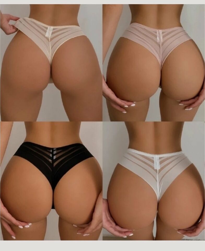 Kadın Arkası Transparan Detaylı Dikişsiz İz Yapmaz Brazilian Külot -2805 Ekru - XL