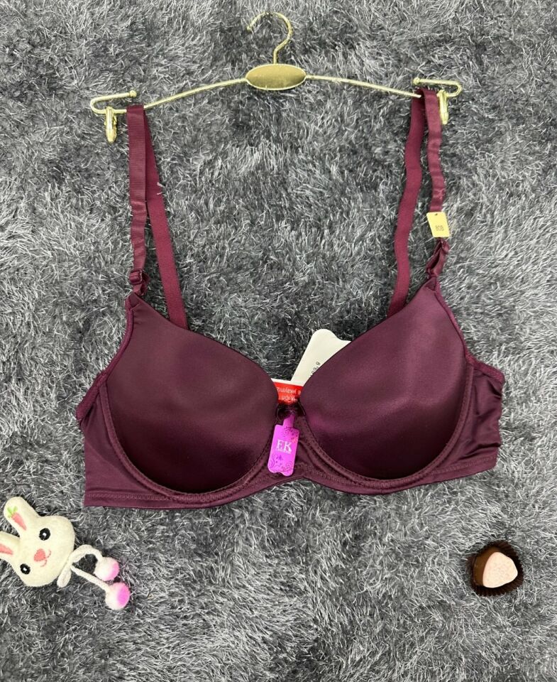 Günlük Kullanım Mikro Saten Balenli Boş Cup Parlak Kumaşlı Sütyen -118 Bordo - 80B