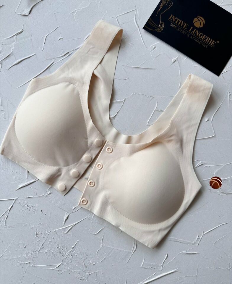 Gracie Lazer Kesim Dikişsiz Önü Çıtçıtlı Açılabilir Rahat Bralet/Sütyen (Emziren Anneler) Ekru - XL