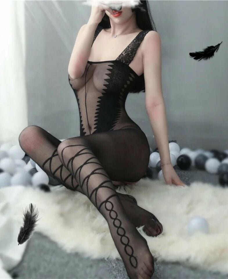 Calia Transparan Zigzag Detaylı Ağı Açık Seksi Vücut Çorabı-15418