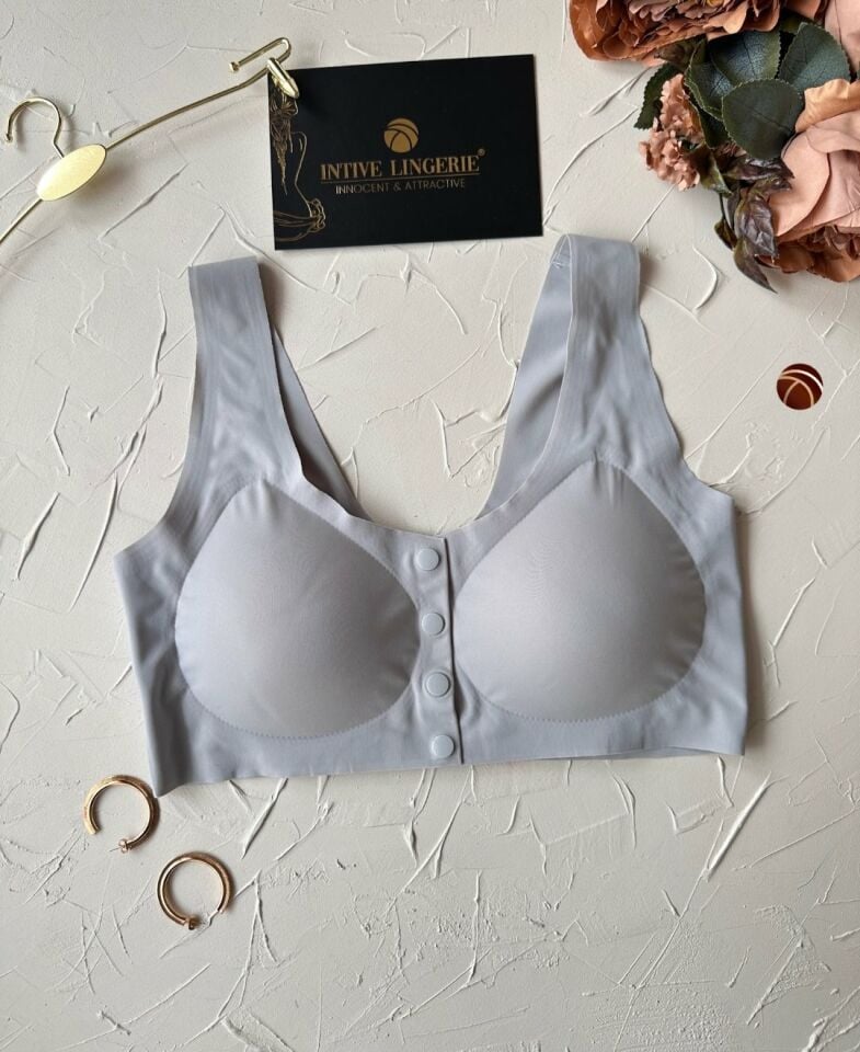 Gracie Lazer Kesim Dikişsiz Önü Çıtçıtlı Açılabilir Rahat Bralet/Sütyen (Emziren Anneler) Gri - M