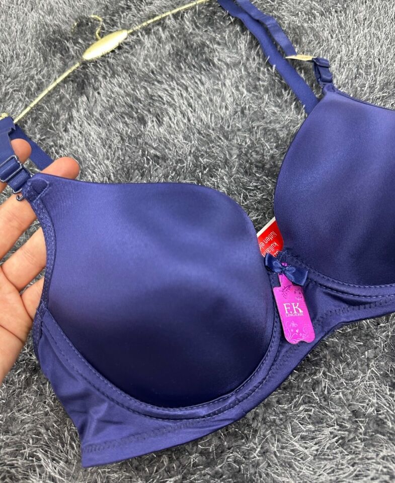 Günlük Kullanım Mikro Saten Balenli Boş Cup Parlak Kumaşlı Sütyen -118 Lacivert - 85B