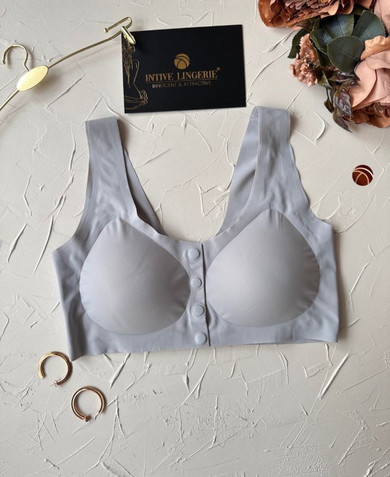 Gracie Lazer Kesim Dikişsiz Önü Çıtçıtlı Açılabilir Rahat Bralet/Sütyen (Emziren Anneler) Gri - XL