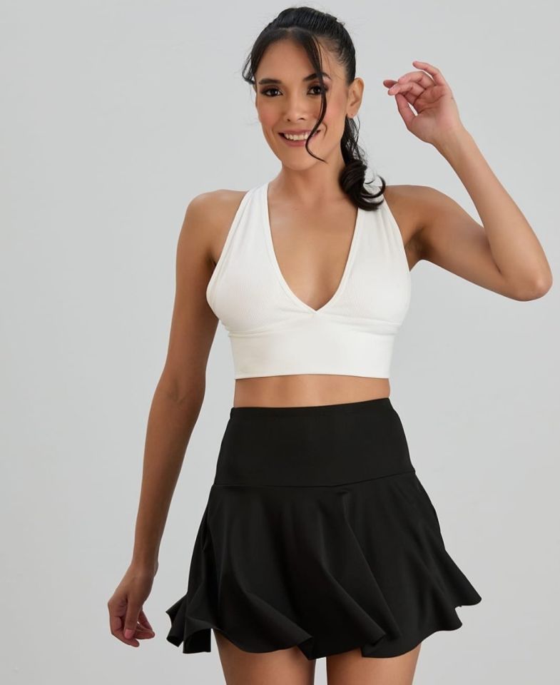 Aurafit Fitilli Arkası Çapraz Derin Dekolte Spor Sütyeni/Büstiyer-9036 Beyaz - S/M