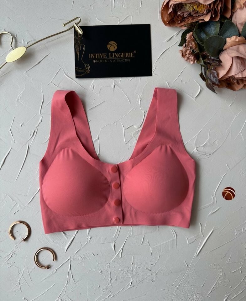 Gracie Lazer Kesim Dikişsiz Önü Çıtçıtlı Açılabilir Rahat Bralet/Sütyen (Emziren Anneler) Nar Çiçeği - XL