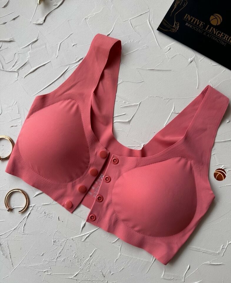 Gracie Lazer Kesim Dikişsiz Önü Çıtçıtlı Açılabilir Rahat Bralet/Sütyen (Emziren Anneler) Nar Çiçeği - XL