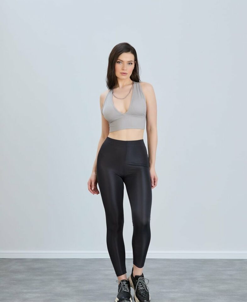 Aurafit Fitilli Arkası Çapraz Derin Dekolte Spor Sütyeni/Büstiyer-9036 Gri - S/M