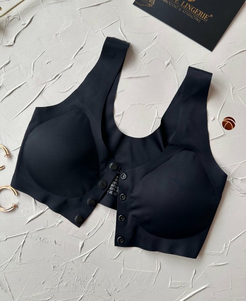 Gracie Lazer Kesim Dikişsiz Önü Çıtçıtlı Açılabilir Rahat Bralet/Sütyen (Emziren Anneler) Siyah - XL