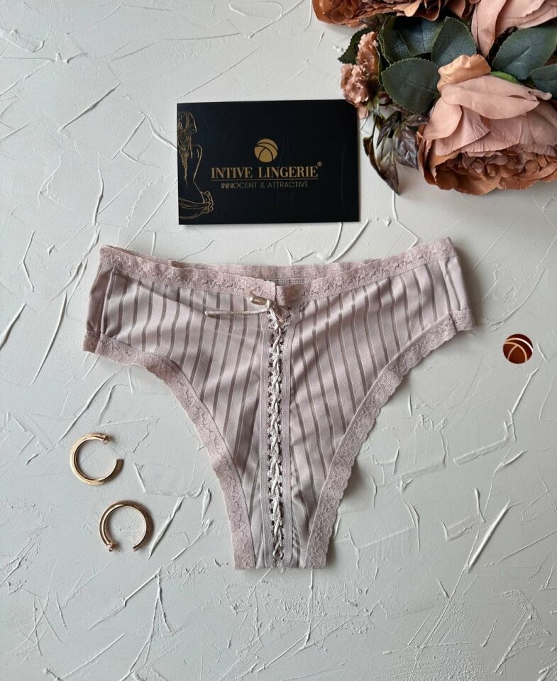 Lola Transparan Arkası Bağlama Detaylı Fantezi/Günlük Kullanım Külot/Tanga (Limited) Bej - S/M