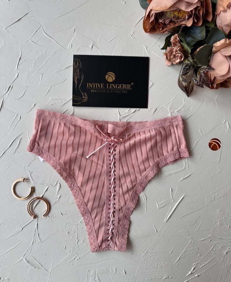 Lola Transparan Arkası Bağlama Detaylı Fantezi/Günlük Kullanım Külot/Tanga (Limited) Pembe - S/M