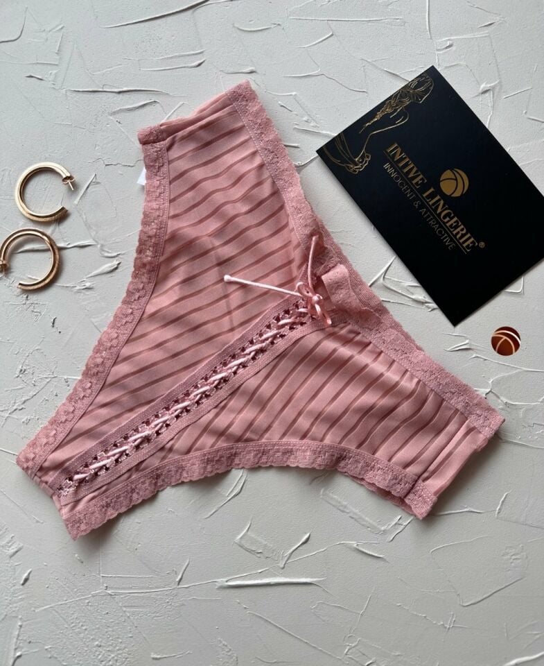 Lola Transparan Arkası Bağlama Detaylı Fantezi/Günlük Kullanım Külot/Tanga (Limited) Pembe - L/XL