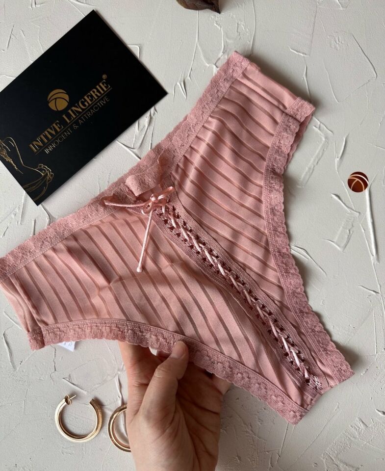 Lola Transparan Arkası Bağlama Detaylı Fantezi/Günlük Kullanım Külot/Tanga (Limited) Pembe - L/XL