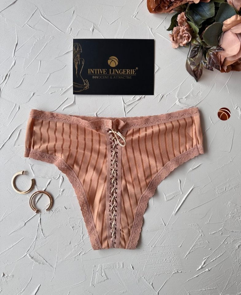 Lola Transparan Arkası Bağlama Detaylı Fantezi/Günlük Kullanım Külot/Tanga (Limited) Somon - S/M