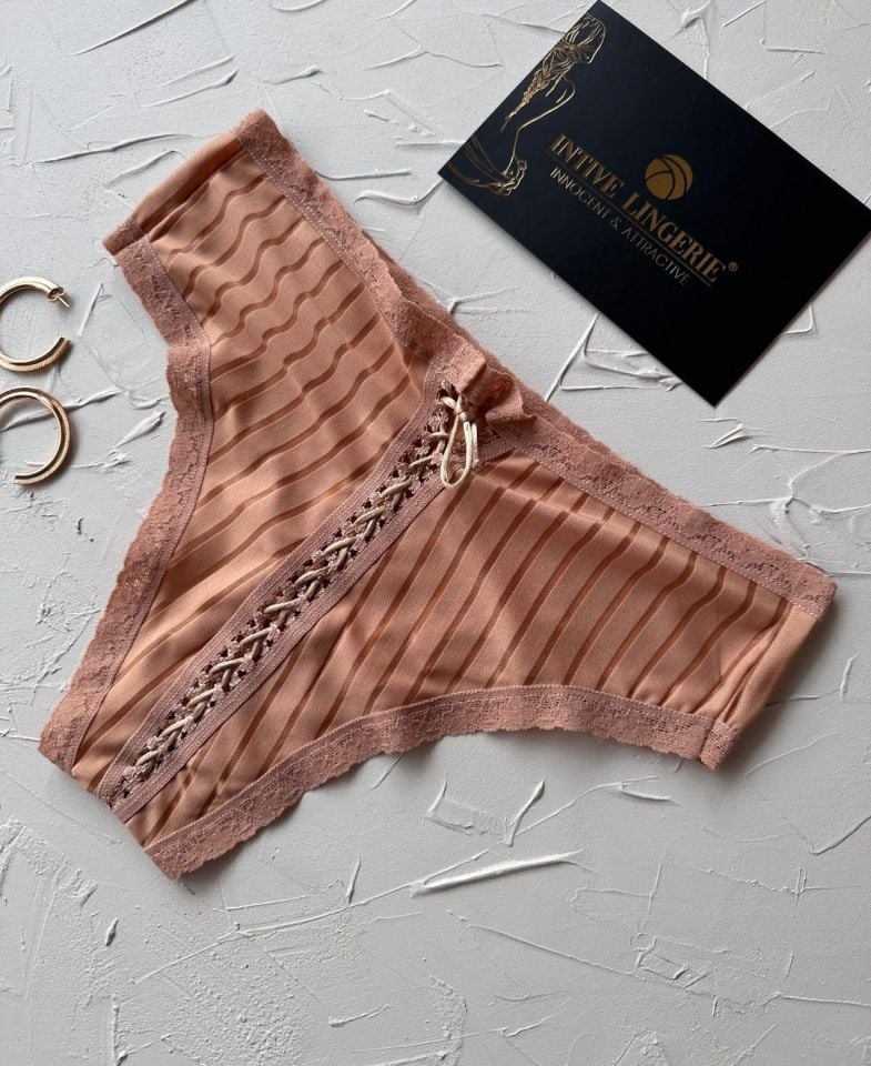 Lola Transparan Arkası Bağlama Detaylı Fantezi/Günlük Kullanım Külot/Tanga (Limited) Somon - S/M