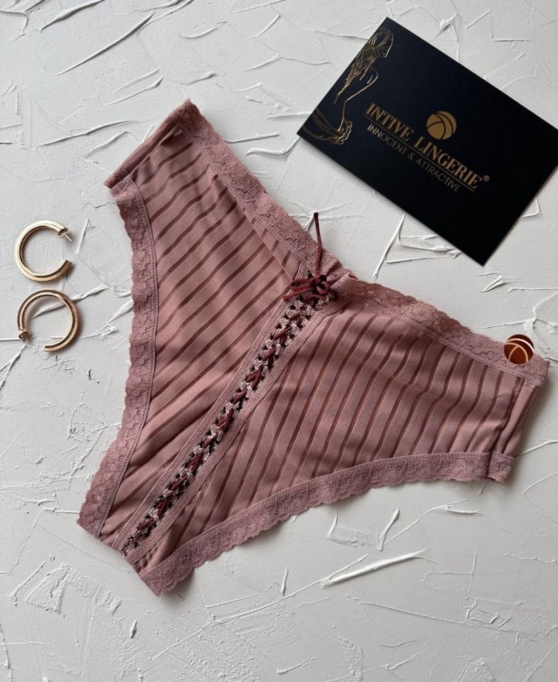 Lola Transparan Arkası Bağlama Detaylı Fantezi/Günlük Kullanım Külot/Tanga (Limited) Vizon - S/M
