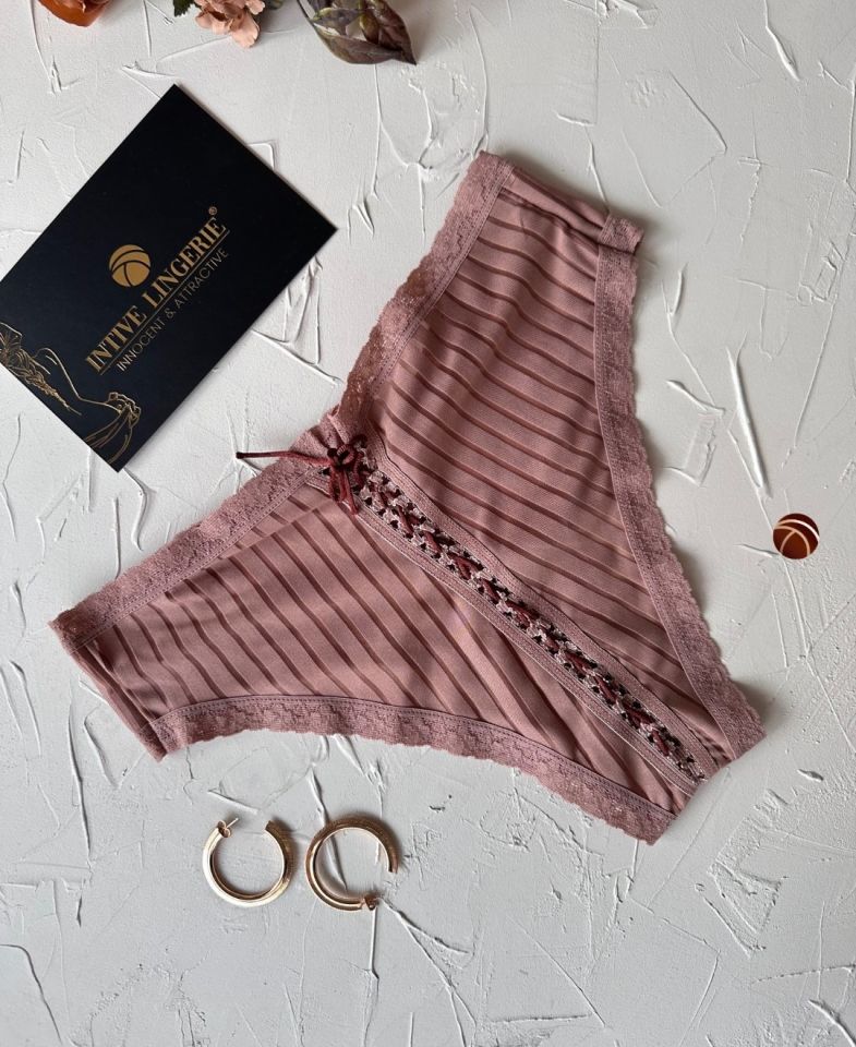 Lola Transparan Arkası Bağlama Detaylı Fantezi/Günlük Kullanım Külot/Tanga (Limited) Vizon - L/XL
