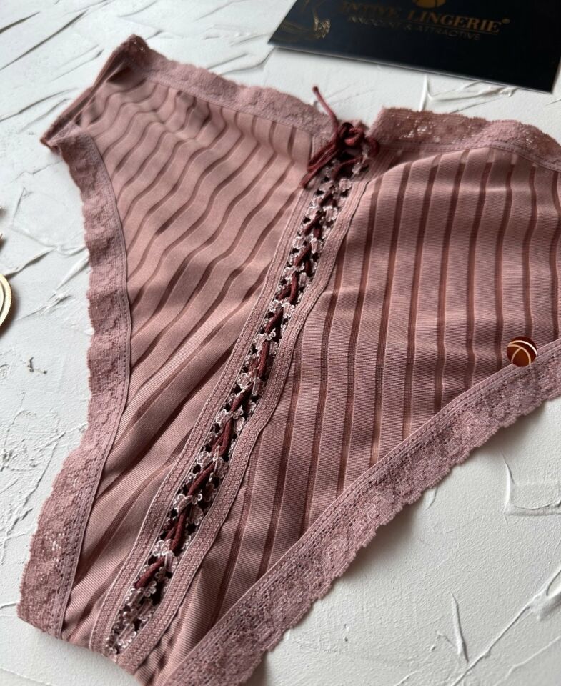 Lola Transparan Arkası Bağlama Detaylı Fantezi/Günlük Kullanım Külot/Tanga (Limited) Vizon - L/XL