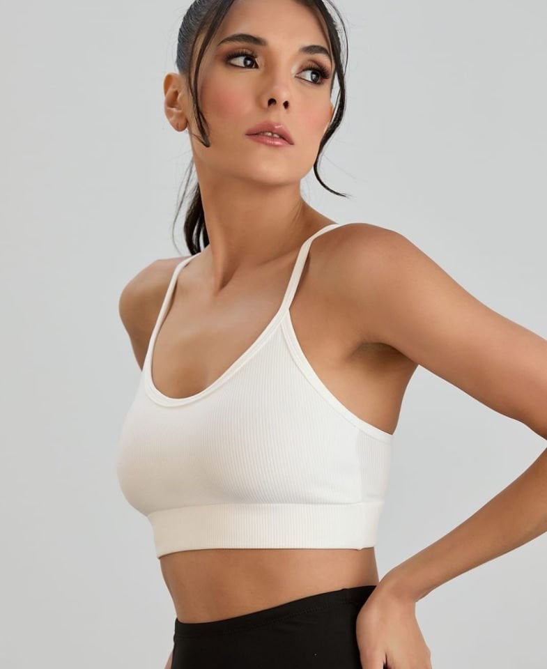 Aurafit Fitilli U Yaka İp Askılı Basic Büstiyer/Croptop - 9027 Pudra  - S/M