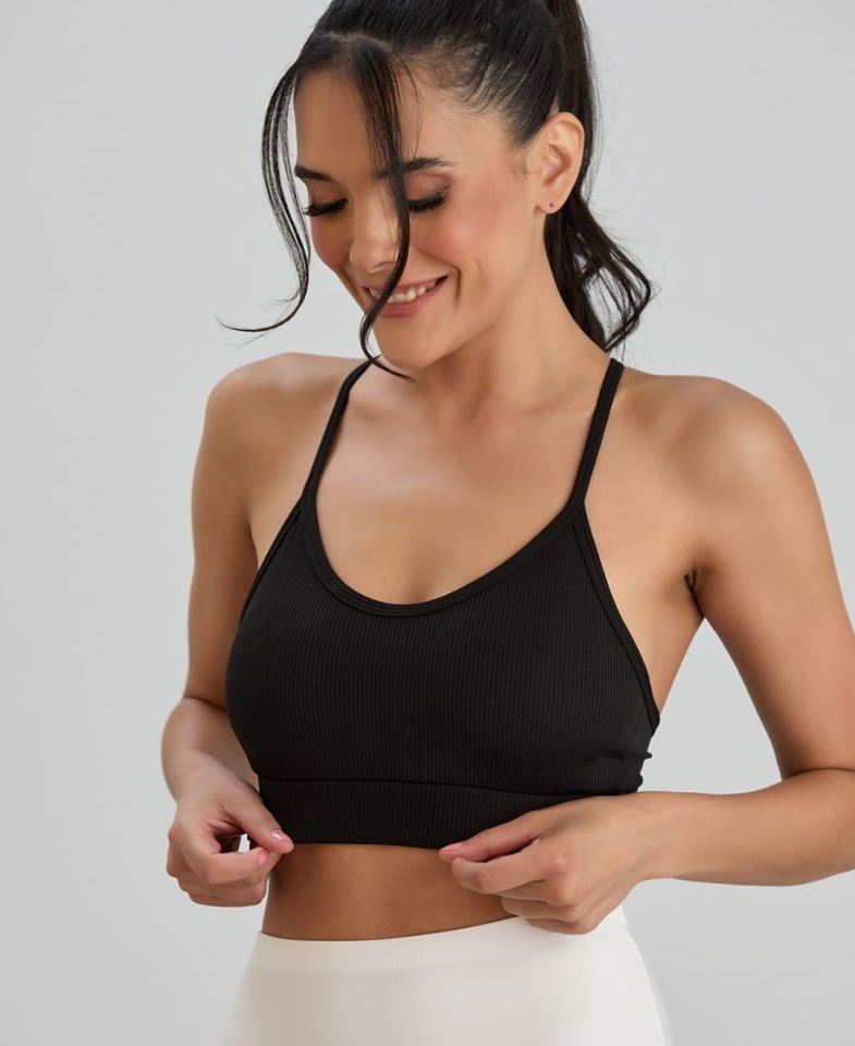 Aurafit Fitilli U Yaka İp Askılı Basic Büstiyer/Croptop - 9027 Pudra  - S/M