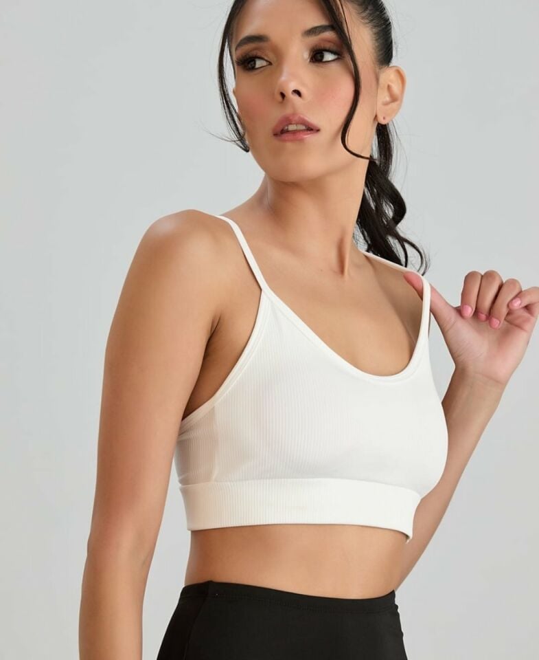 Aurafit Fitilli U Yaka İp Askılı Basic Büstiyer/Croptop - 9027 Beyaz - M/L